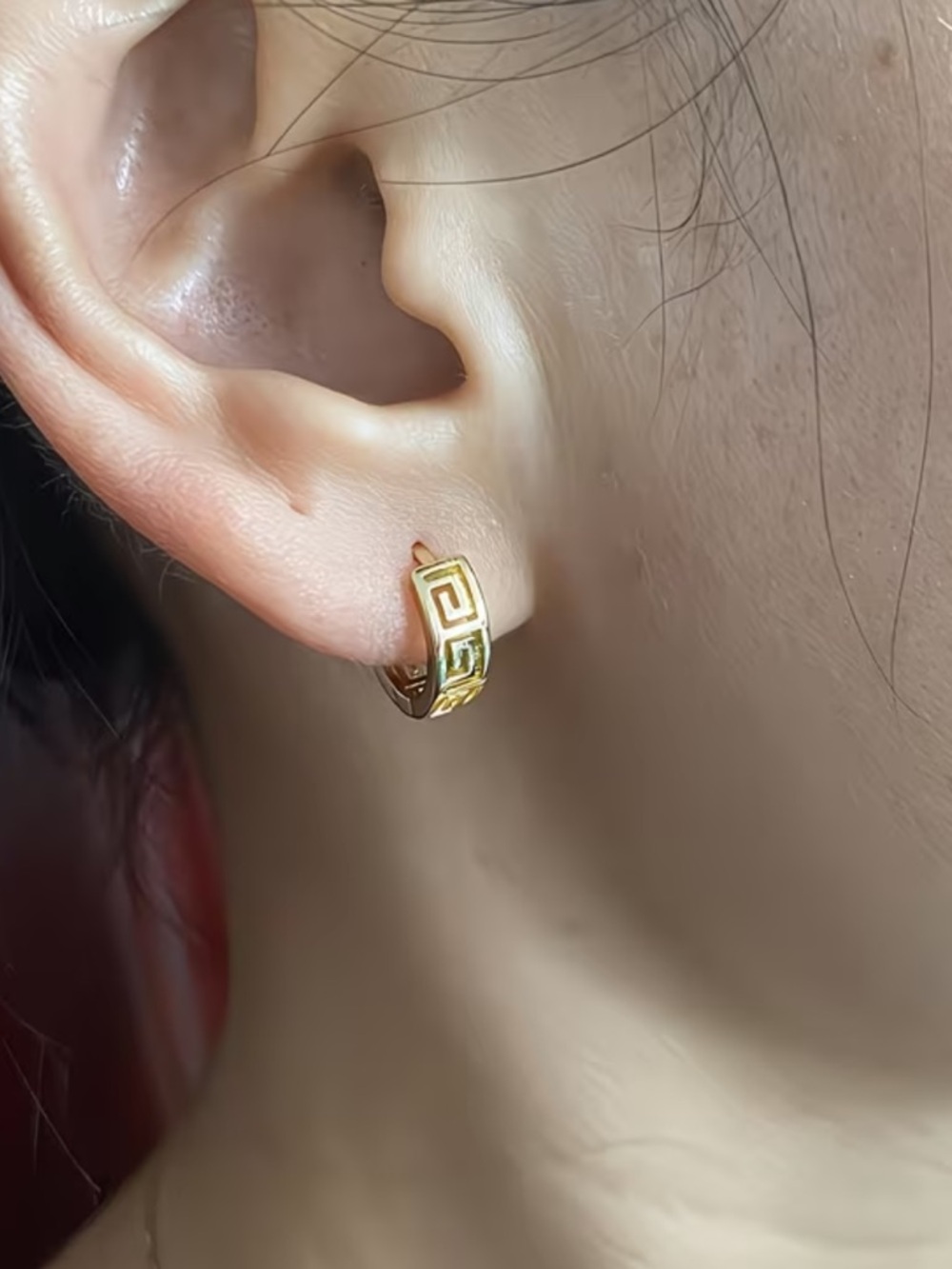 Gold Greek Key Hoop Earrings - Women Jewelry - Picture 3 of 3